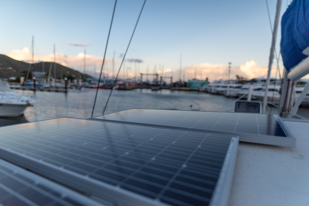 The solar panels on the boat